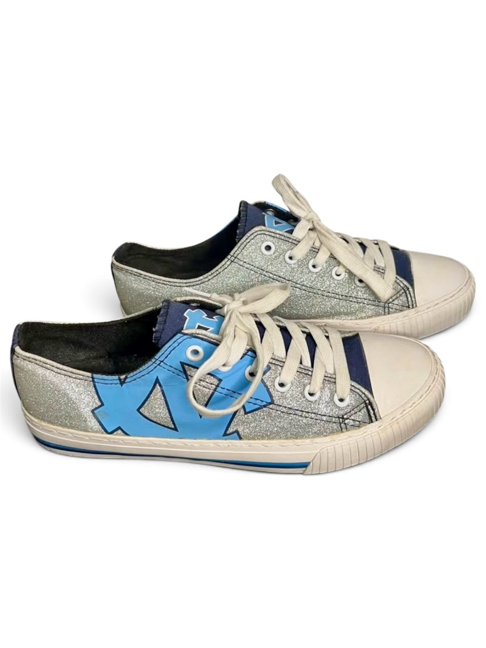 FOCO Carolina Tarheels Sneakers in Glittery Silver and Blue